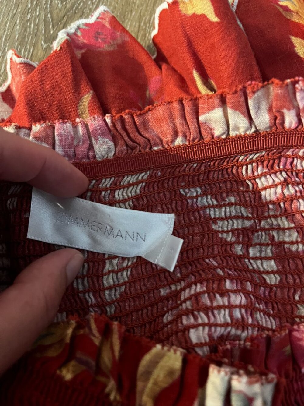 NWOT ZIMMERMANN Linen Corsair Shirred Flutter Mini Dress 3 US 10 Red Floral - Picture 9 of 11
